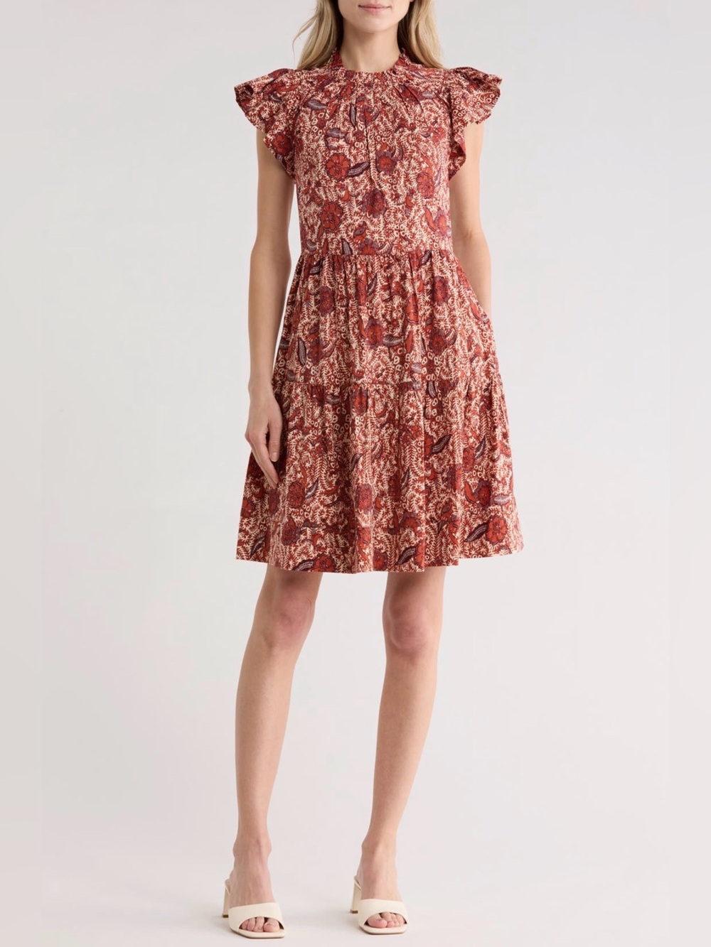 Ulla Johnson "Kasim" Brick Batik Print Ruffle Sleeve Midi Dress Sz 4 NWT
